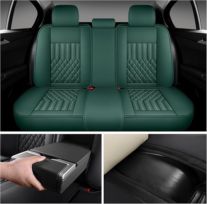 Car Seat Covers for Genesis GV70 2022-2025 2026, Full Set Nappa Leather Waterproof Breathable Anti-Slip Airbag Compatible Car Seats Protector, Car Interior Seats Cover (Green,+Pillow)