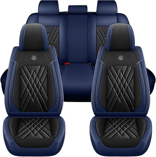 Car Seat Covers Compatible with Toyota Camry 2012-2026 Durable Waterproof Automotive Seat Covers Stretchable Fabric Material, Airbag Compatibility, Premium Nappa Leather(Black Blue, Full Set)