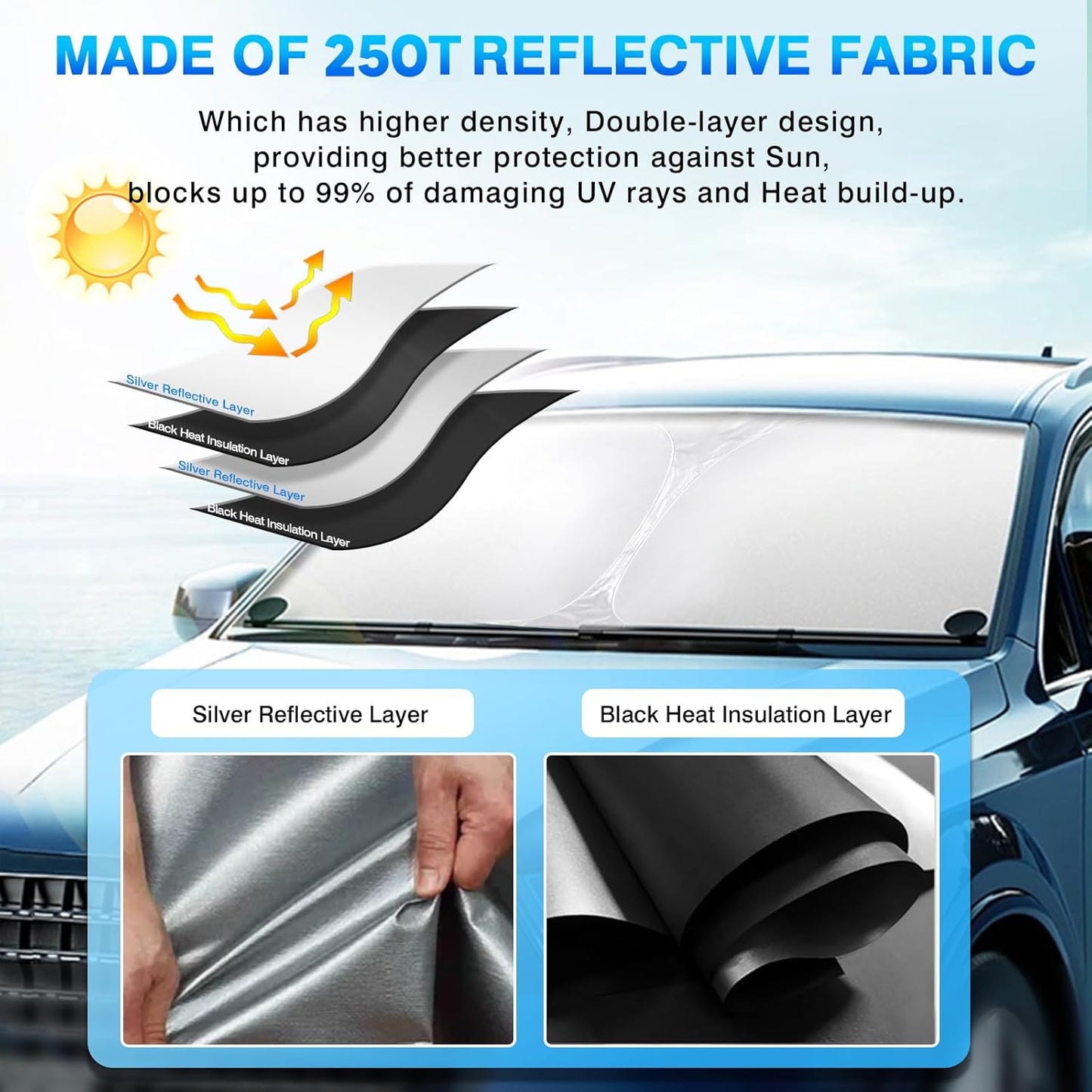 KUST Windshield Sun Shade for Jaguar F-Pace 2016-2024 2025 F Pace Accessories Custom Fit Sunshade Foldable Window Sun Visor Protector Blocks UV Rays Keep Your Car Cooler