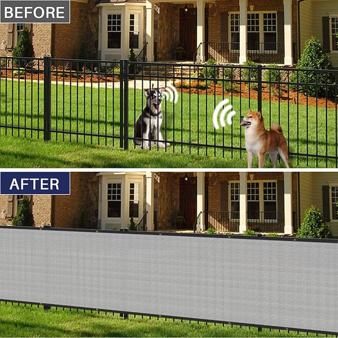 Windscreen4less Privacy Fence Screen Heavy Duty Windscreen Fencing Mesh Fabric Shade Net Cover with Brass Grommtes for Outdoor Wall Garden Yard Pool Deck, 8'x38' Light Gray