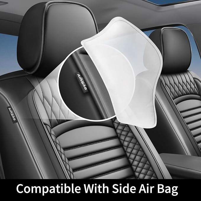 Fit CRV Car Seat Covers for Honda CR-V 2013-2024 2025 2026 - Upgraded Premium Waterproof & Breathable Leather, Airbag Compatible, All-Weather Seat Cushion Protector (Full Set, Black)