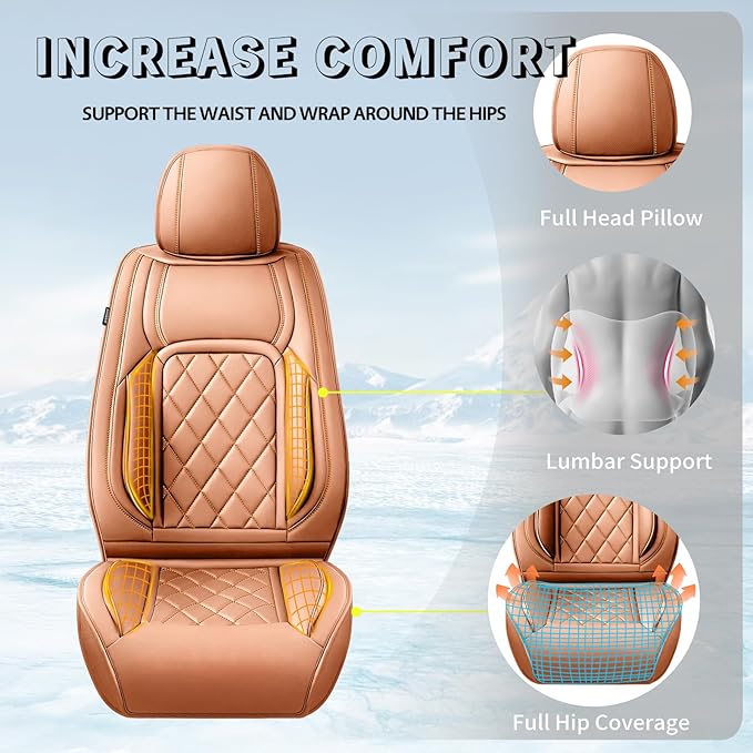 Fit HRV Car Seat Covers Compatible with Honda HRV 2016-2025 2026, Premium Leather Breathable, Wear Resistant, Airbag Compatible, All-Weather Protection & Full Coverage, 2 Front Seat Brown
