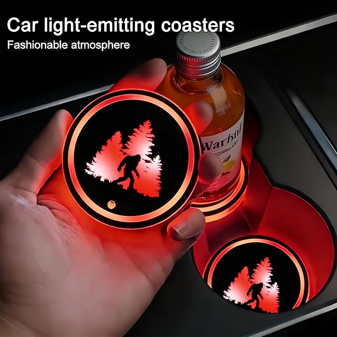 American Flag LED Cup Holder Lights for Car,2Pcs LED Light Up Cup Holder Coasters with USB Charging 7 Colors 3 Modes,Waterproof Interior Atmosphere Lamp,Car Decor Accessories Gifts for Women Men