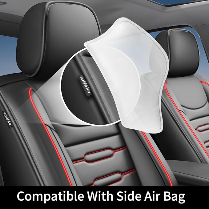 Fit 4Runner Car Seat Covers for Toyota 4Runner 2003-2024 2025 2026 - Upgraded Premium Waterproof & Breathable Leather, Airbag Compatible, All-Weather Seat Cushion Protector (2 Front/Black+Red)