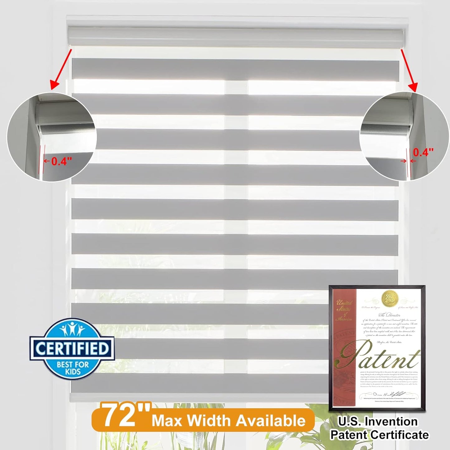 Persilux Cordless Zebra Blinds for Windows (31" W X 64" H, Grey) Free-Stop Roller Windows Shades Dual Layer Light Control for Day and Night, Light Filtering Sheer Shades for Home