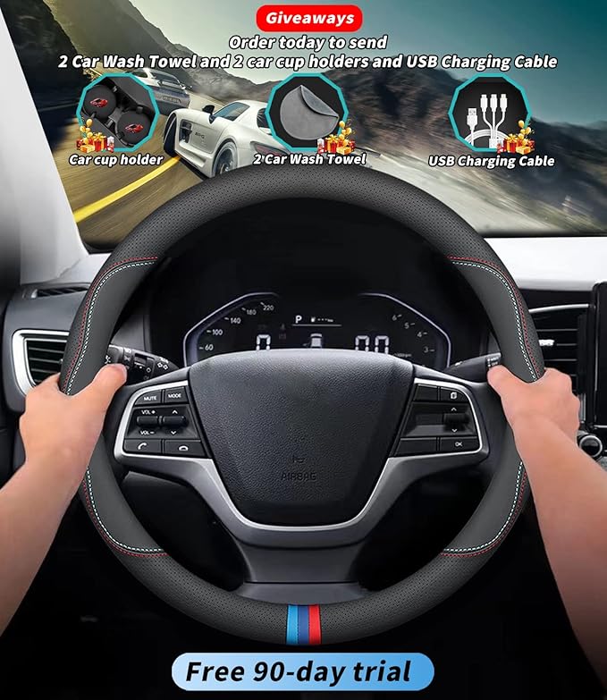 Custom-Fit Leather Car Steering Wheel Cover for Audi, C-Style, Non-Slip, Breathable