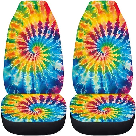 BIGCARJOB Tie Dye Theme Car Interior Accessories Sets Hippie Tie Dye Car Seat Cover Set for Front Seat Only 2 Pieces Auto Seat Accessories Vehicle Bucket Seat Protector