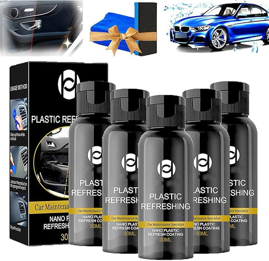 RJDJ Plastic Restorer for Cars, Trim & Exterior – Plastic Revitalizing Coating Agent, Restores Faded Plastic, UV Protection, Car Shine Refurbishing Solution (30ml-5pcs)