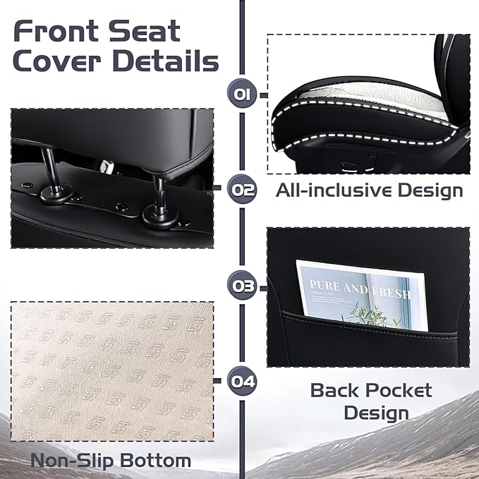 Truck Seat Covers for Ford F150 2009-2026, Waterproof Premium Leather Full Coverage Car Seat Covers, Muscle Sport Style Auto Interior Seat Cover Sets (Front Set/Black White)