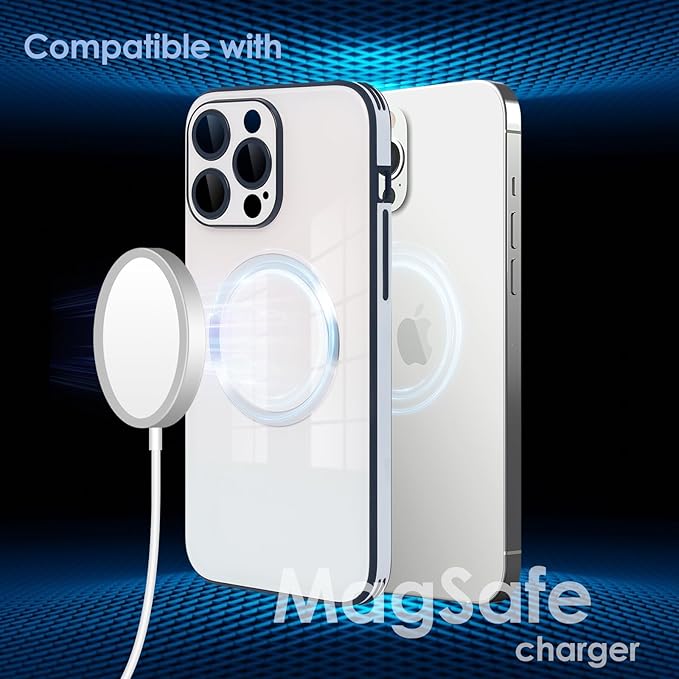 Guppy Compatible with iPhone 14 Pro with MagSafe Case, Magnetic Gradient Case with MagSafe Charging, Gradient Glass Back Cover with Lens Film-White