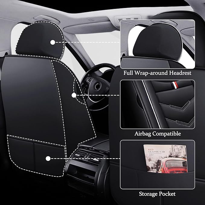 Car Seat Covers 7 Seats for Ford Explorer 2000-2025, Waterproof Durable Compatible Airbag, Premium Leather Seat Protector(7 Seats Standard,Black White)