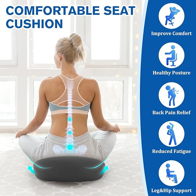 Seat Cushion Office Chair Cushion for Back & Tailbone & Sciatica Pain Relief, Grey Memory Foam Desk Chair Pressure Relief Seat Cushion for Long Sitting Car Drivers, Office Worker