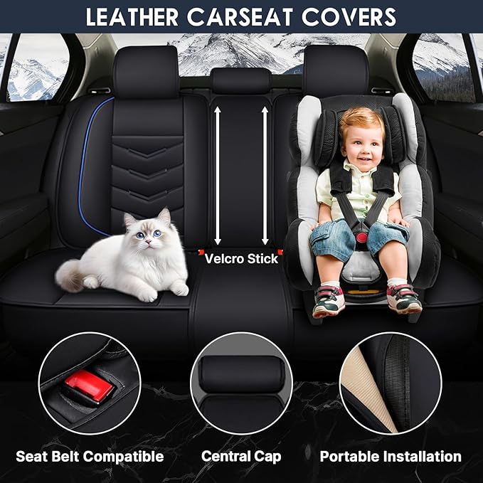 Car Seat Cover 2 Seats for Chevrolet Camaro 2000-2024, Durable Wear Resistant Waterproof Vehicle Cushion Covers, Breathable No Odor Premium Leather Vehicle Seat Covers.(Luxury,Black Blue)