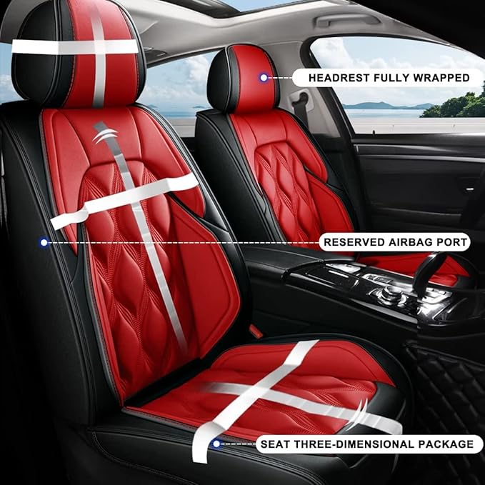 AOMSAZTO Car Seat Covers,2 Front Seats Custom Fit for Acura RDX 2008-2026,Leather Carseat Automotive Cushion Covers Seat Protector,Airbag Compatible Waterproof Black&Red