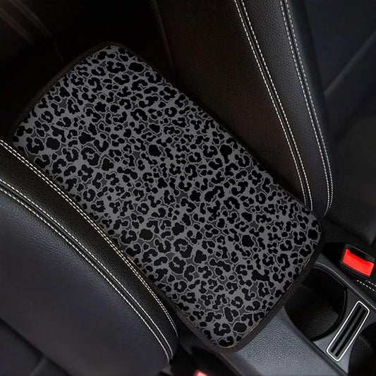 Dreaweet Black Leopard Print Car Center Console Cover Cheetah Print Car Accessories for Women Arm Rest Cover for SUV Sedan Non-Slip Comfortable Car Armrest Cover Pad,Easy to Install