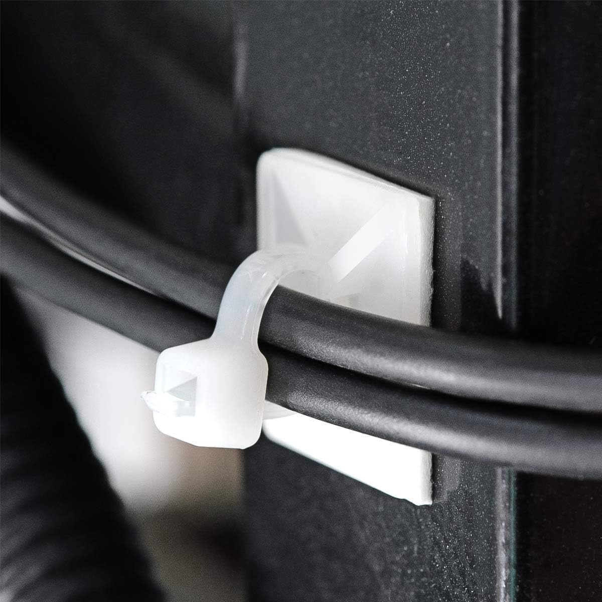200pcs 3/4" 3M Back-Glue Self Adhesive White Strong Cable Zip Tie Mounts with 8" Ties, Screws, Outdoor Sticky Wire Fasteners Cable Clips Management Anchors Organizer Holders Squares