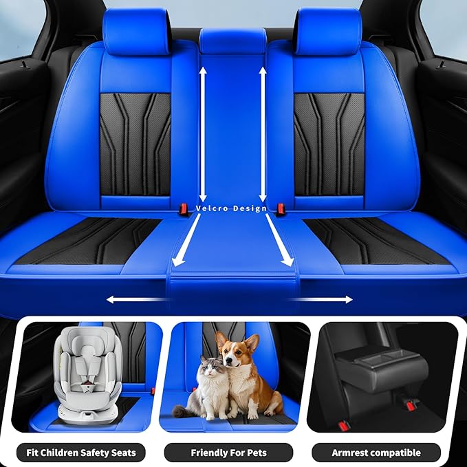 Fit Prius Car Seat Covers for Toyota Prius 2001-2026 -Premium Leather, Waterproof Stain-Resistant, Breathable，All-Weather Seat Cushion Protecto & Airbag Compatible, 2 Front Seat Blue & Black