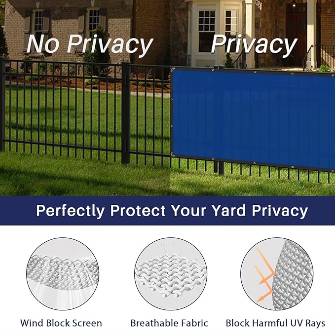 Windscreen4less Privacy Fence Screen Heavy Duty Windscreen Fencing Mesh Fabric Shade Net Cover with Brass Grommtes for Outdoor Wall Garden Yard Pool Deck, 8'x193' Blue