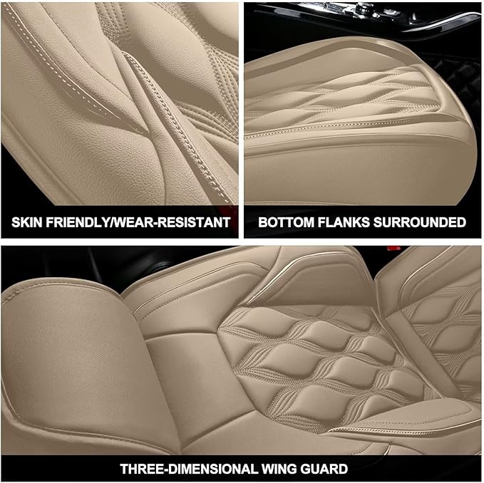 AOMSAZTO Car Seat Covers,2 Front Seats Custom Fit for Ford Mustang 2007-2022 Faux Leather Automotive Cushion Covers Seat Protector,Airbag Compatible Waterproof Beige