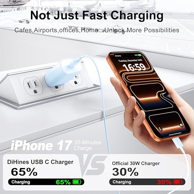 Phone 17 16 15 Charger Fast Charging,30W USB C Phone 17 16 15 Pro Max Charger Block &10FT Long Type C Cable Cord for i.Phone 17/Air/17 Pro/17 Pro Max/16/16 Plus/16 Pro/16 Pro Max/15/15 Pro Max,Blue