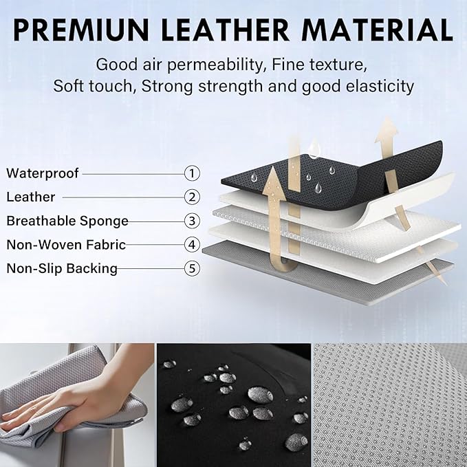 Coverado Car Seat Covers Full Set, Nappa Leather Seat Covers for Car, Waterproof Car Seat Protector with Lumbar Support, Automotive Seat Covers Universal Fit for Most Cars SUV Trucks (Black&Gray)