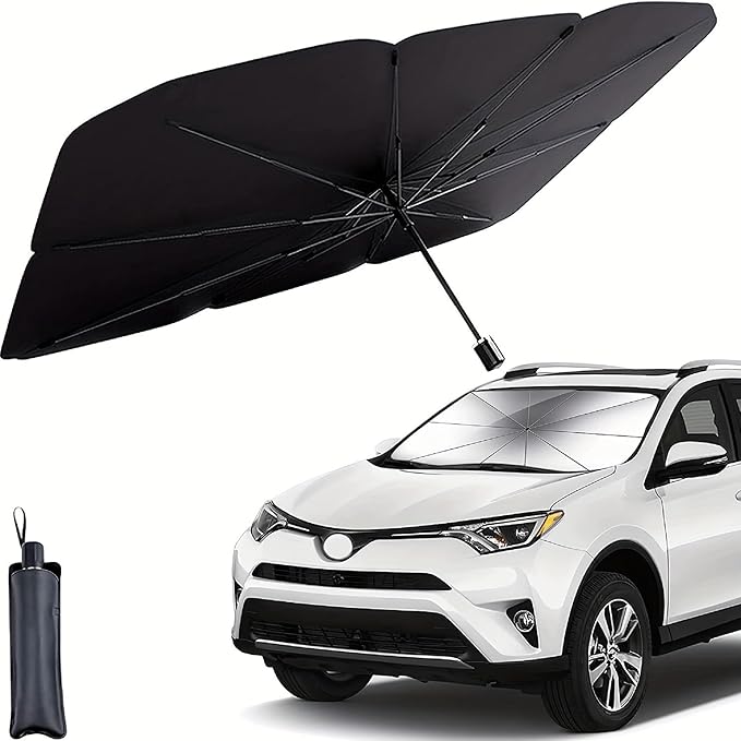 Windshield Sun Shade Foldable Umbrella, Sun Shade for Car Windshield, Car Window Shades [Silver Heat Shield - UV Reflective] Universal Fit Medium (56"x31")