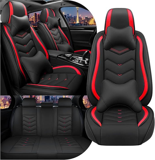 CTDS Car Seat Covers for Chevy Trax 2015-2026, Stylish Sport Seat Cover, Premium Nappa Leather Car Seat Cover. Automobile Seat Covers Sets.(Luxury 5 Seats/Black Red)