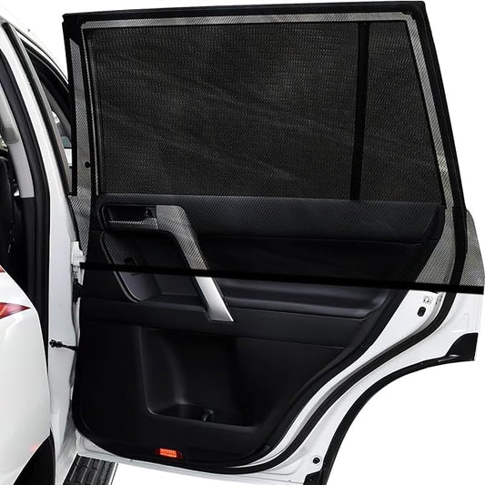 AUGOLA Car Window Shades, 2 Pack Breathable Mesh Side Sun Shades, Stretch Screens for Baby/Camping, Heat Block UV Protection, Back Window Covers for Car, Truck, SUV, Van (XL 63''x28'')