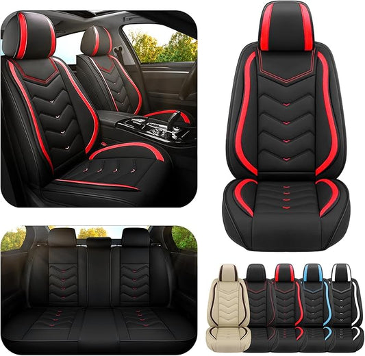 Car Seat Covers for Ford Expedition 2000-2026, Premium Nappa Leather Car Seat Cover, Stylish Sport Seat Covers， Automobile Seat Cover Sets.(Standard 5 Seats/Black Red)
