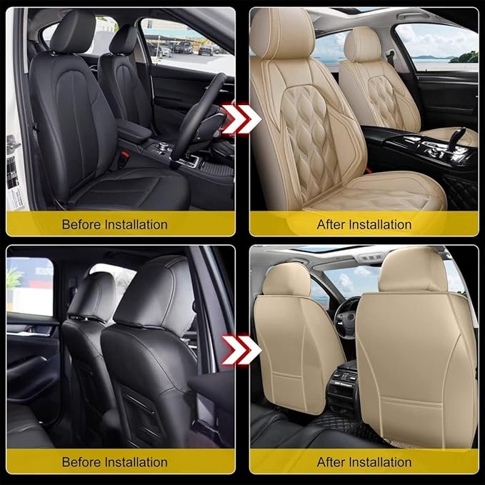 AOMSAZTO Car Seat Covers 2 Front Seats Custom Fit for Chevrolet/Chevy Traverse 2018-2026 Leather Car Seat Cover Seat Cushion Protector Airbag Compatible Waterproof Beige