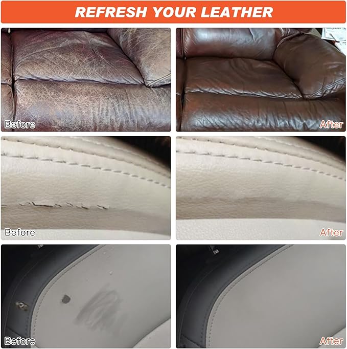 Leather Recoloring Balm Grey, Mink Oil Leather Conditioner & Leather Filler Cream, Leather Repair Kit for Furniture,Vinyl Repair Kit Restore Couches, Car Seats, Purse, Scratch, Peeling, Burn Holes