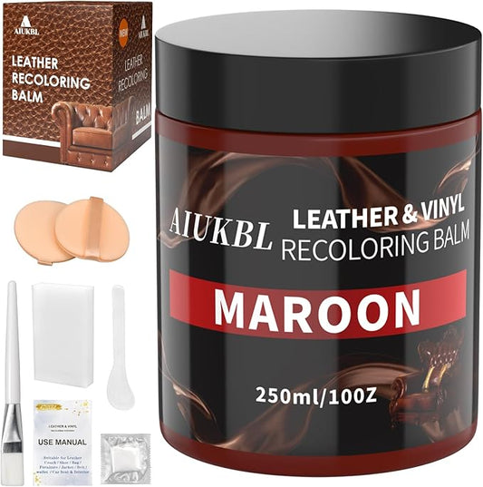 Leather Recoloring Balm, Leather Color Restorer, Leather Restorer for Couches, Leather Scratch Remover, Leather Scratch Repair, Leather Repair Kit for Furniture, Leather Dye (Maroon)