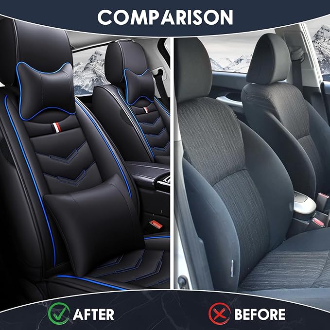 Car Seat Cover 2 Seats for Chevrolet Camaro 2000-2024, Durable Wear Resistant Waterproof Vehicle Cushion Covers, Breathable No Odor Premium Leather Vehicle Seat Covers.(Luxury,Black Blue)