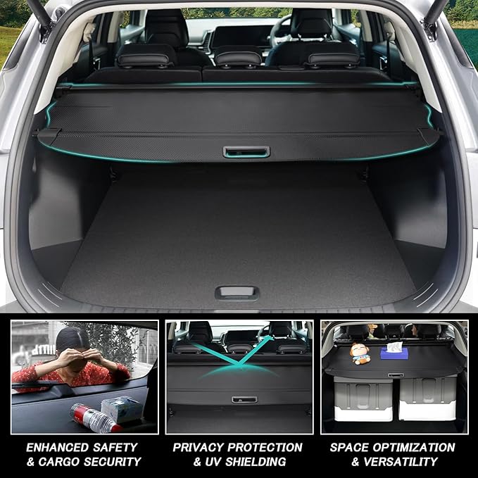 Cargo Cover for Kia Sportage 2023 2024 2025 2026 Accessories Retractable Trunk Cover Security Shielding Shade Cargo Luggage Cover Trunk Storage Privacy Protection (Carbon Fiber Texture)