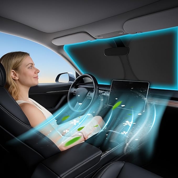 Windshield Sunshade for Kia Sportage 2023 2024 2025 2026 - Innovative No-Light-Pass Technology, Mirror Cut-Out, Blocks 99% UV Rays, Fade-Resistant, Easy-Fold Sportage Windshield Sun Shade