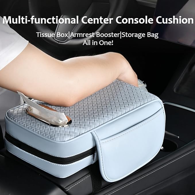 Car Armrest Cushion Cover Car Center Console Memory Foam Booster Pad with Storage Pocket and Tissue Hole for Sedan Vehicle (Coffee, 12.99 * 7.09 * 2.95'' / 33 * 18 * 7.5 cm)
