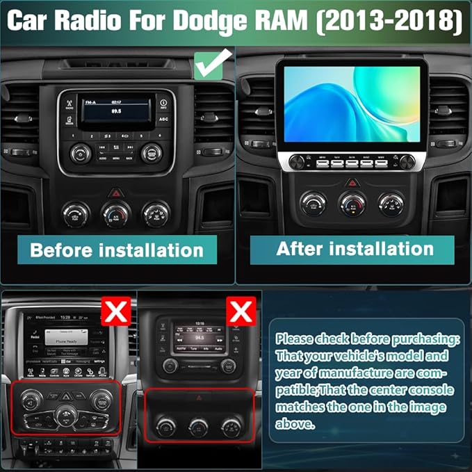 Car Radio Stereo Upgrade for Dodge RAM 1500/2500/3500 2013-2018 X (10”)