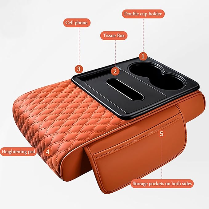 Car Armrest Center Console Cover for BMW X3 F25 2011 2012 2013 2014 2015 2016 2017, Center Console Pad with Cup Holder, Multifunctional Armrest Cushion,A Black+Red