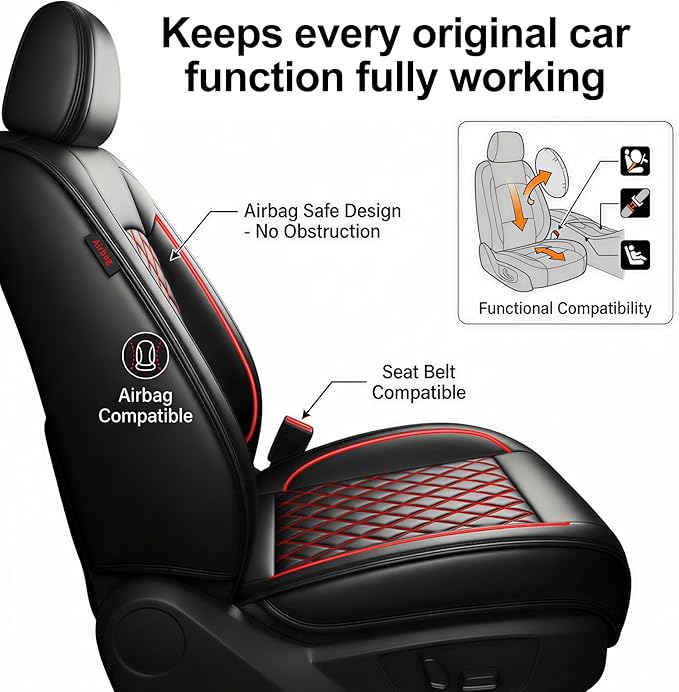 Fit RLX Car Seat Covers for Acura RLX 2013-2020 - Premium Leather, Waterproof, All-Weather, Airbag Compatible, Breathable, Easy Install, Seat Protectors, Only 2 Front seat Covers, Redline