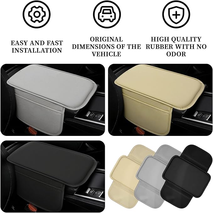 Car Center Console Cover Arm Rest Cover Pad for Car Armrest Box, Middle Console Covers Leather Armrest Box Mat Pad Protector Cushion with 2 Storage Bags for Cars Interior Accessories(Grey)