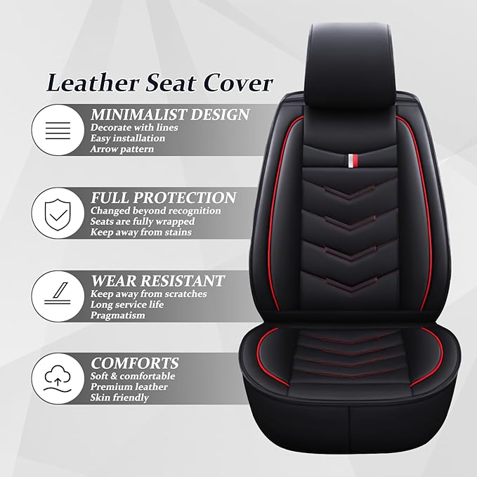 Car Seat Cover for Ford Explorer 2000-2025, Waterproof Durable Compatible Airbag, Premium Leather Seat Protector(2 Seats Standard,Black Red)