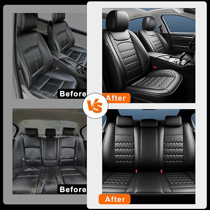 Car Seat Covers Custom Compatible with Mazda 6 2007-2021, Full Coverage Premium Leather Waterproof Breathable Seat Covers, Automotive Seat Protectors, Airbag Compatible(Full Set Seats, Black)