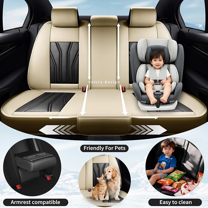 Fit HRV Car Seat Covers Compatible with Honda HRV 2016-2025 2026, Premium Leather Breathable, Wear Resistant, Airbag Compatible, All-Weather Protection & Full Coverage, Full Set Beige&Black