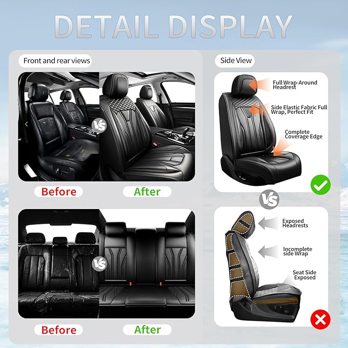 Fit HRV Car Seat Covers Compatible with Honda HRV 2016-2025 2026, Premium Leather Breathable, Wear Resistant, Airbag Compatible, All-Weather Protection & Full Coverage, Full Set All Black