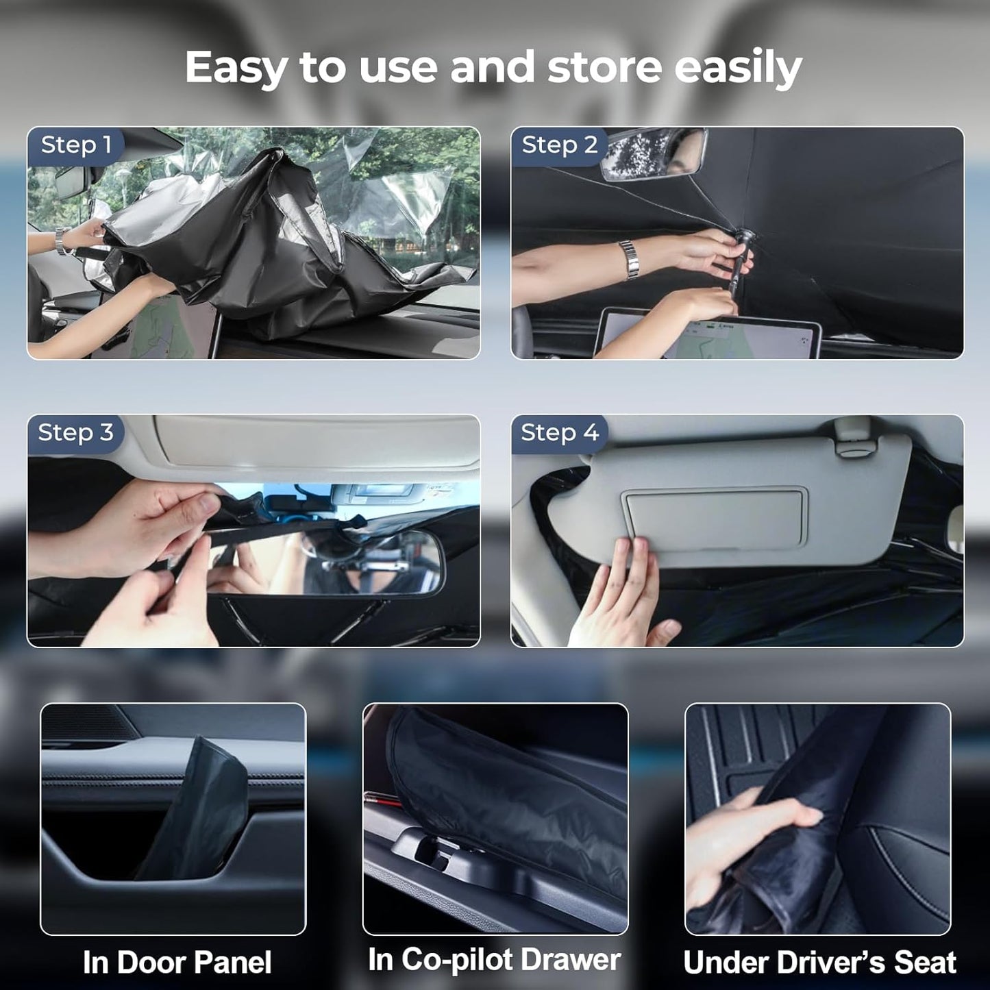 Windshield Sun Shade Umbrella: Custom Fit for 2007-2021 Toyota Tundra SR/SR5/Limited/Platinum/TRD Pro (XK50) - Double Thickened Foldable Front Window Sunshade, Superior UV & Heat Protection