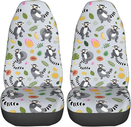 Delerain Car Seat Covers Set 2Pcs, Lemur with Tropical Fruits Universal Front Car Seats Vehicle Enterior Protector Suitable Fits Most Car Auto SUV Sedan Truck
