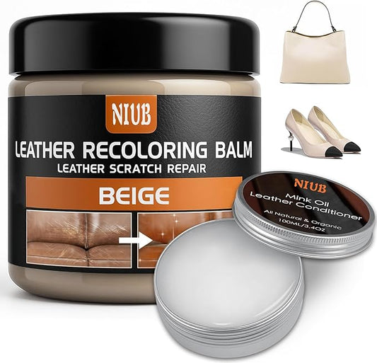 Leather Recoloring Balm Leather Color Restorer Scratch Repair Leather Paint for Furniture Couches Car Seats Shoes Bags Leather Dye and Scratched Leather with Leather Conditioner - Beige