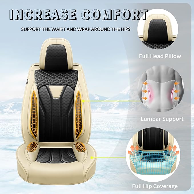 Fit HRV Car Seat Covers Compatible with Honda HRV 2016-2025 2026, Premium Leather Breathable, Wear Resistant, Airbag Compatible, All-Weather Protection & Full Coverage, Full Set Beige&Black