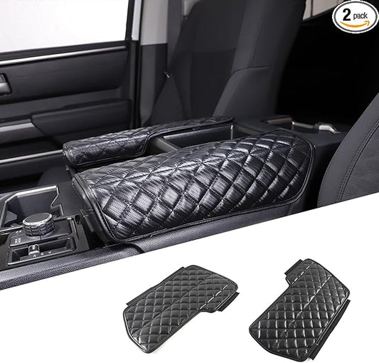 2PCS Center Console Armrest Cover for Toyot@ Tundra 2022-2025 /Sequoia 2023-2025 Accessories, Leather Front Seat Armrest Box Cushion Protector Waterproof Anti-Scratch (Left-Hand Drive)
