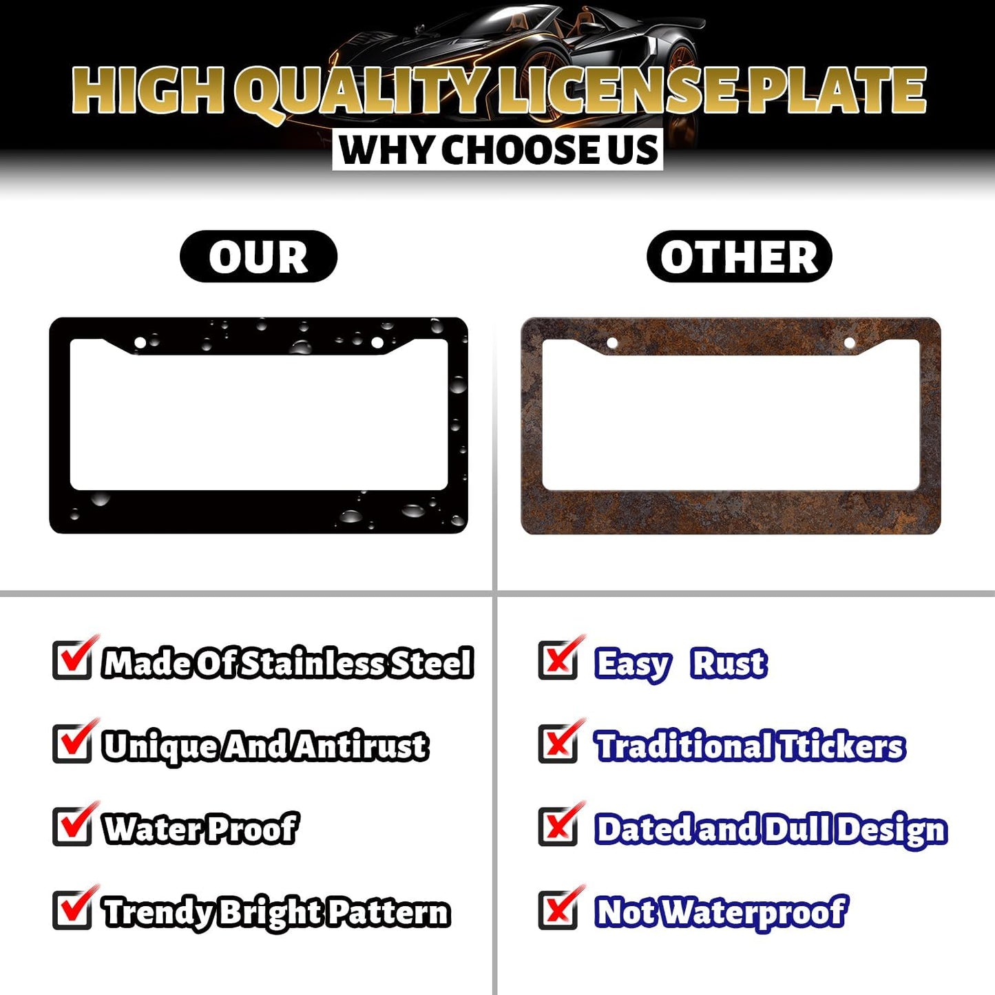 Thankful Grateful Blessed License Plate Frame Christian License Plate Holder Funny License Plate for Car Decoration Stainless Steel Belief Car Accessory with Screws 12.3" x 6.3"